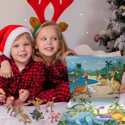 Calendario de Adviento navideño de dinosaurios para niños, 24 días con figuras 3D de PVC para cuenta atrás navideña