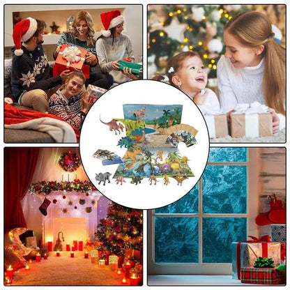 Calendario de Adviento navideño de dinosaurios para niños, 24 días con figuras 3D de PVC para cuenta atrás navideña