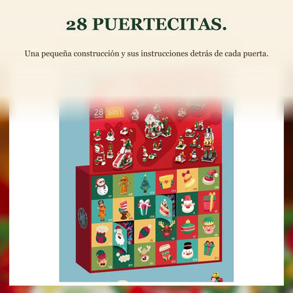 Calendario de Adviento Pueblo Navideño, 28 Construcciones 6 en 1, Cascanueces, Trineo o Árbol