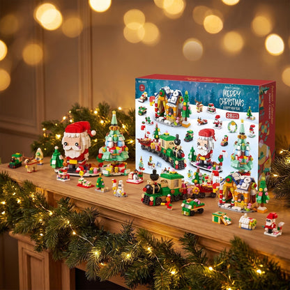 Calendario de Adviento Pueblo Navideño, 28 Construcciones 6 en 1, Cascanueces, Trineo o Árbol
