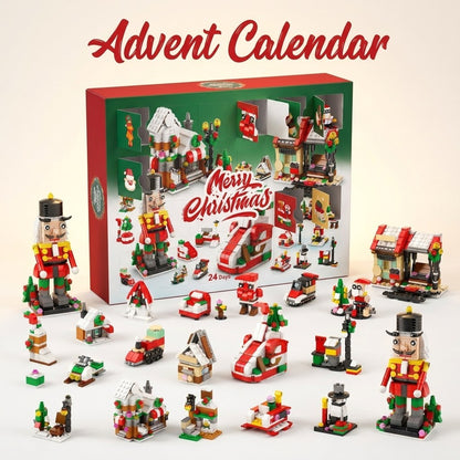 Calendario de Adviento Pueblo Navideño, 28 Construcciones 6 en 1, Cascanueces, Trineo o Árbol