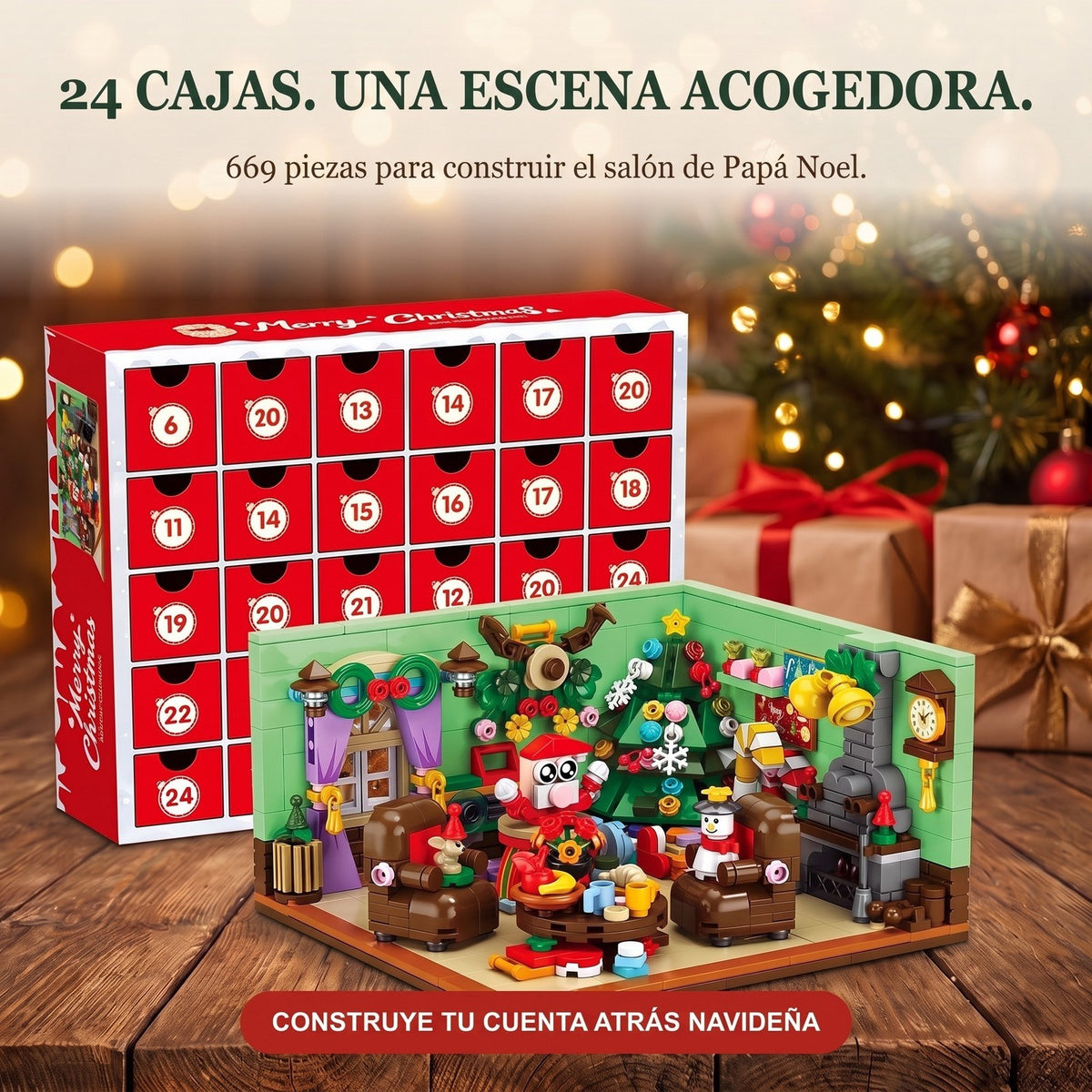 Calendario de Adviento Salón de Navidad, 669 Piezas en 24 Cajitas