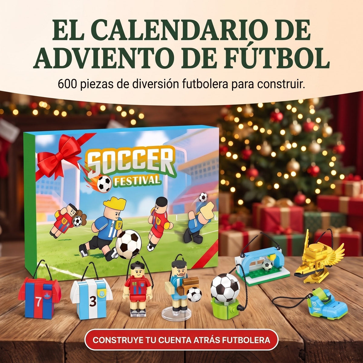 Calendario de Adviento Soccer Festival, 600 Piezas de Bloques para Colgar en el Árbol