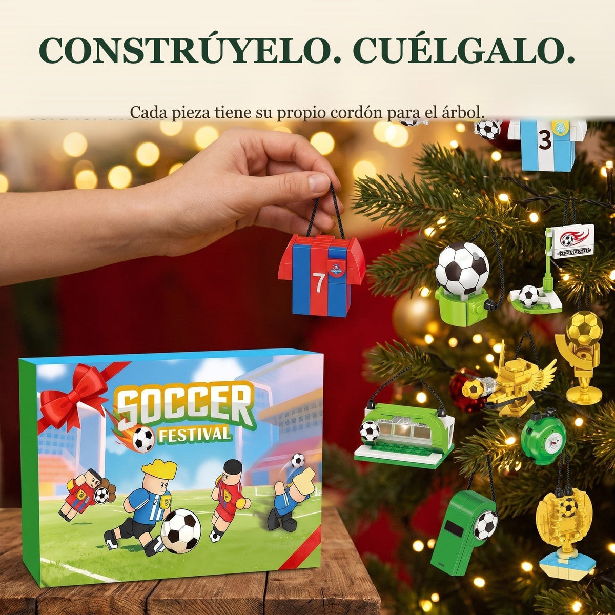 Calendario de Adviento Soccer Festival, 600 Piezas de Bloques para Colgar en el Árbol