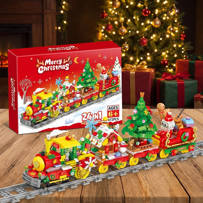 Calendario de Adviento Tren de Navidad 24 en 1, 872 Piezas de Bloques