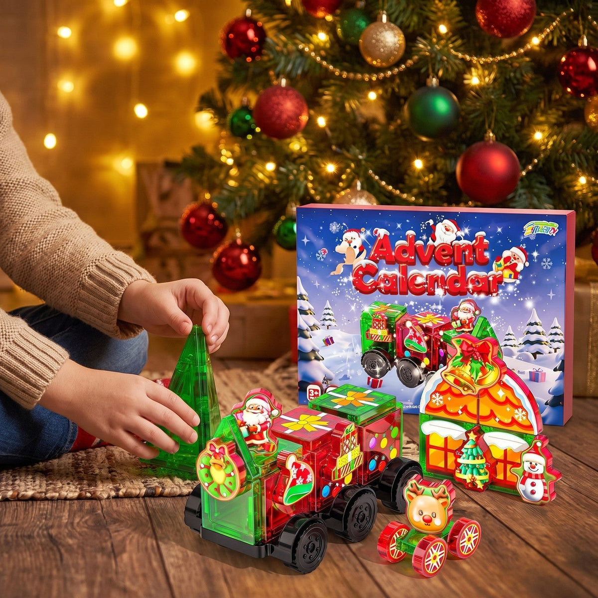 Calendario de Adviento Tren de Navidad con Piezas Magnéticas, 45 Piezas