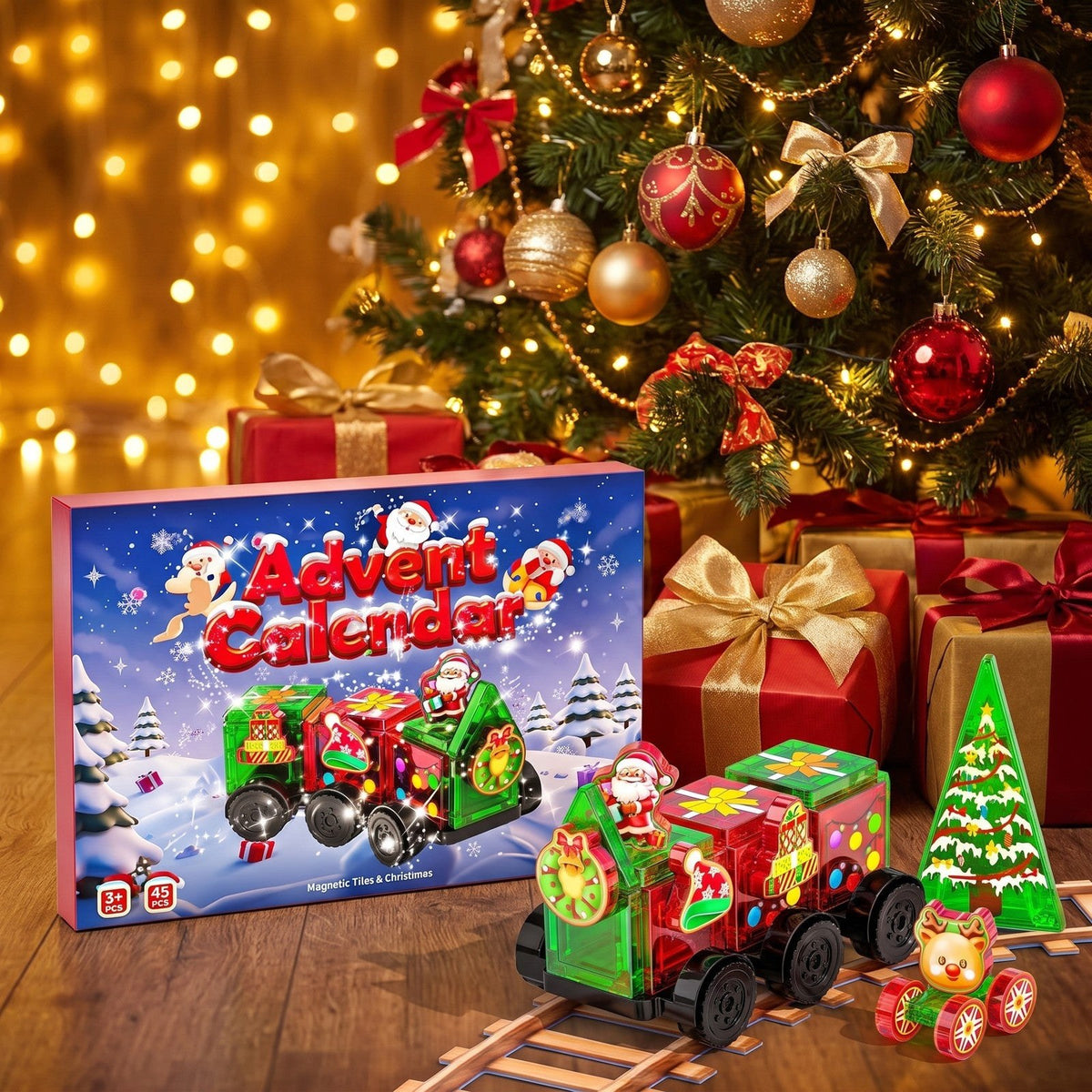 Calendario de Adviento Tren de Navidad con Piezas Magnéticas, 45 Piezas