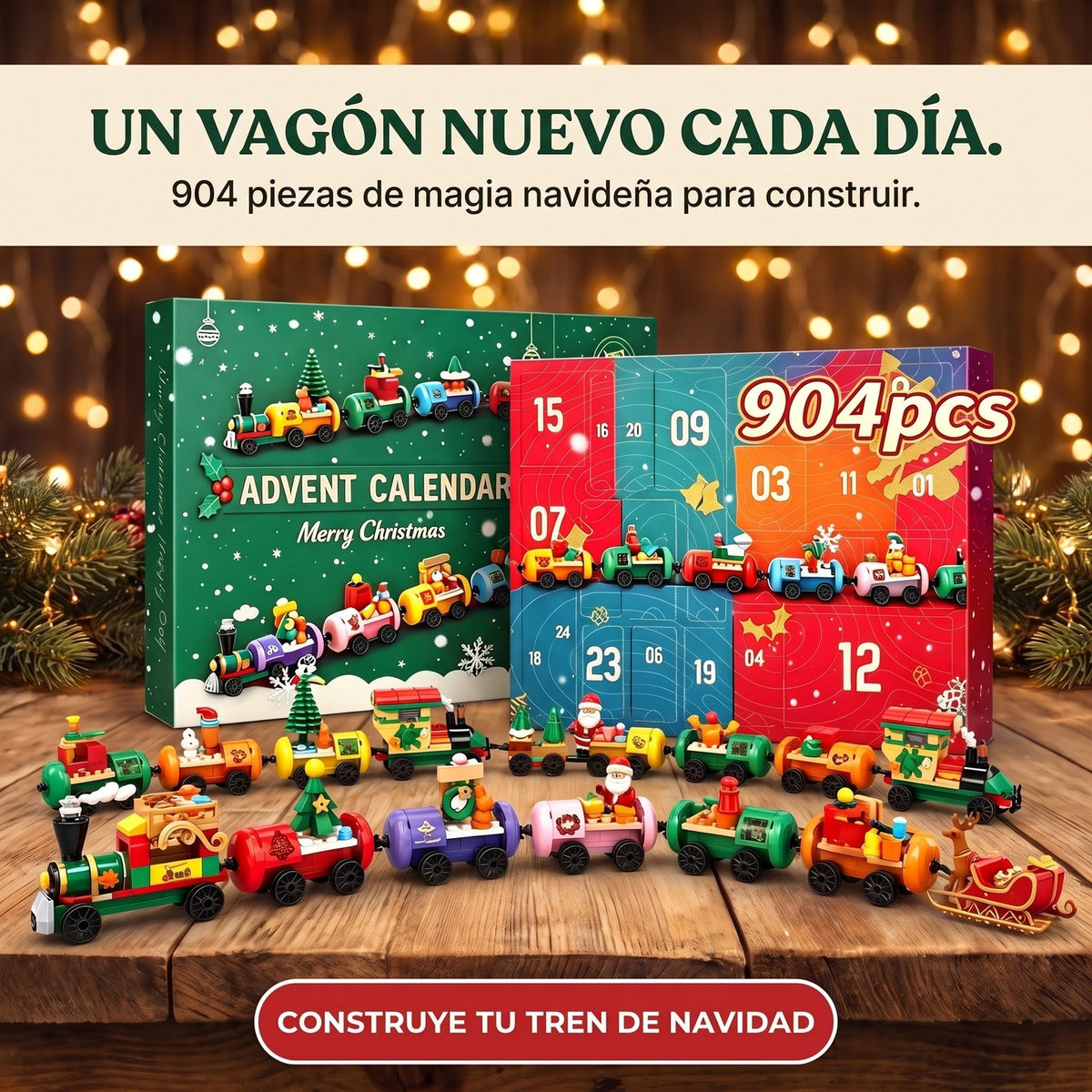 Calendario de Adviento Tren de Navidad de Bloques, 904 Piezas