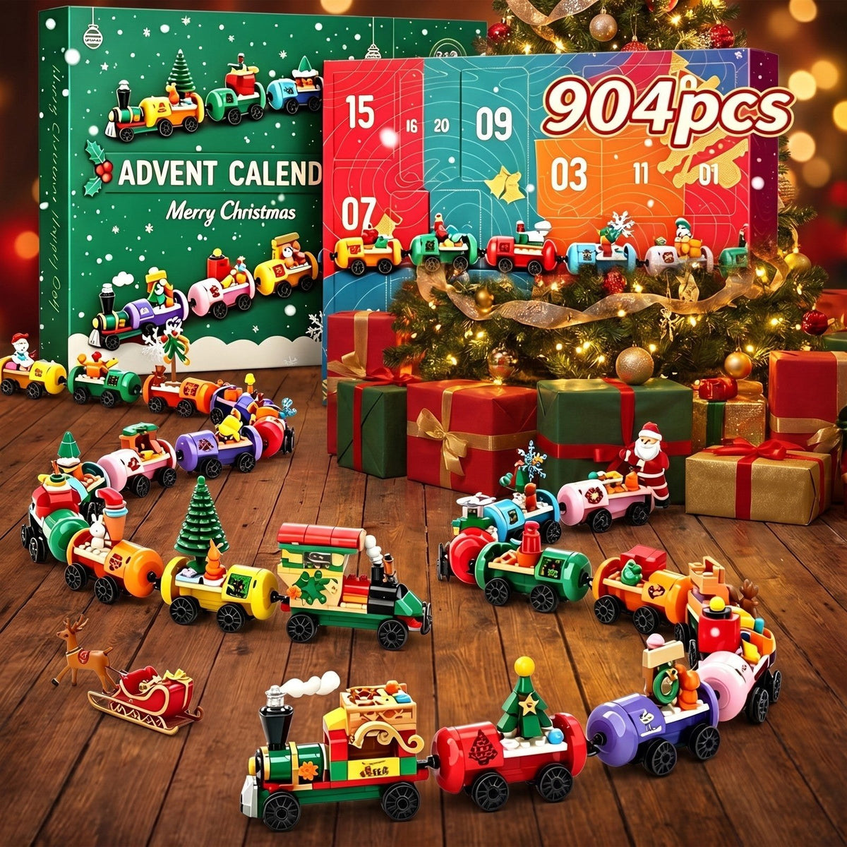 Calendario de Adviento Tren de Navidad de Bloques, 904 Piezas