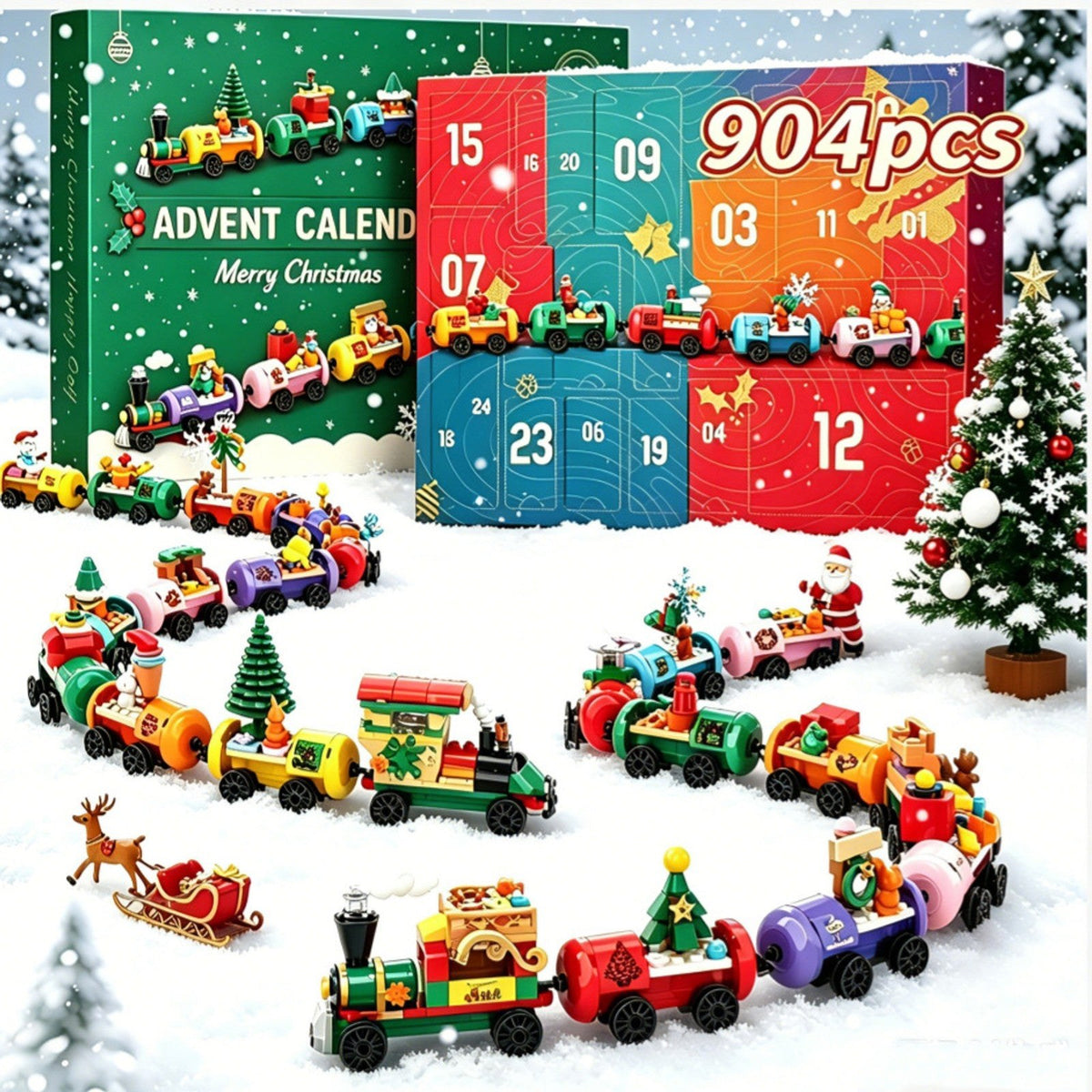 Calendario de Adviento Tren de Navidad de Bloques, 904 Piezas
