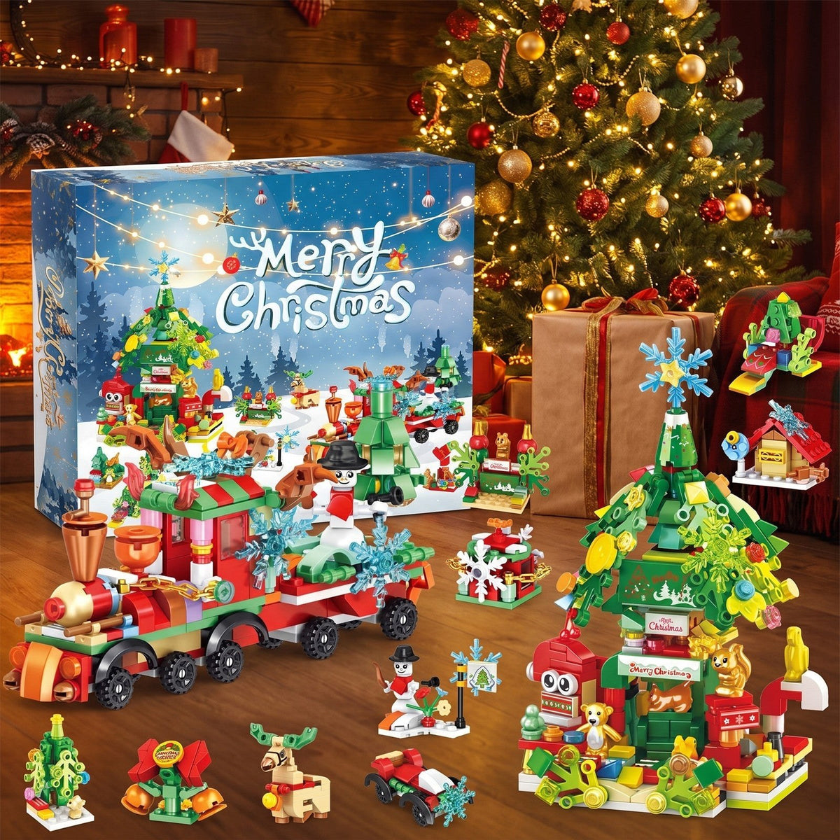 Calendario de Adviento Tren de Navidad y Casa del Árbol, 699 Piezas de Bloques