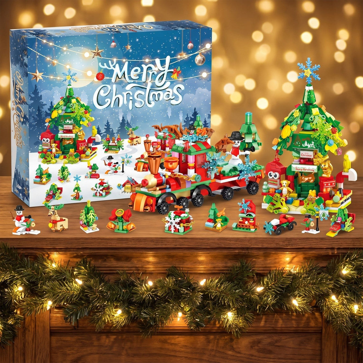 Calendario de Adviento Tren de Navidad y Casa del Árbol, 699 Piezas de Bloques