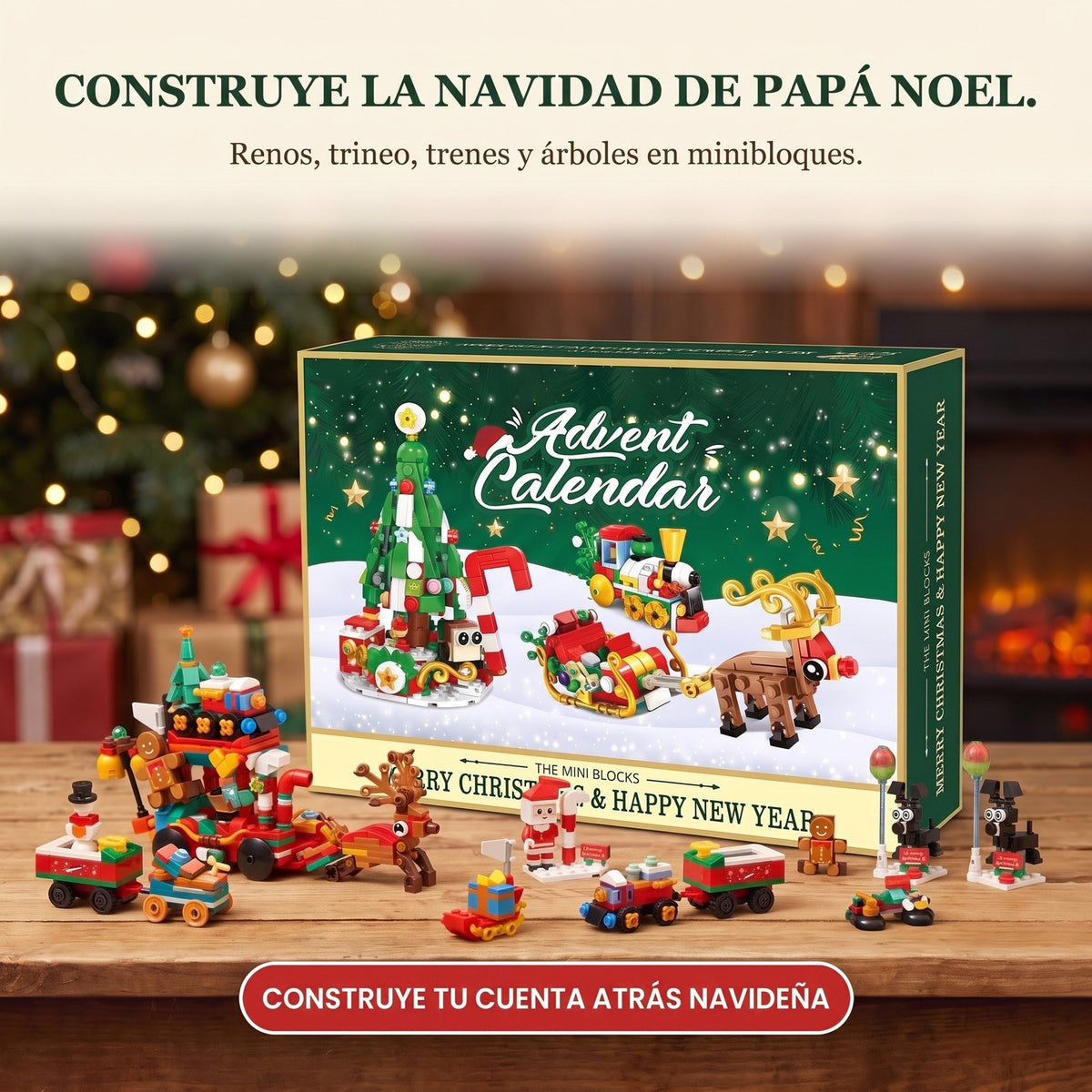 Calendario de Adviento Trineo de Papá Noel en Minibloques, Pueblo Navideño