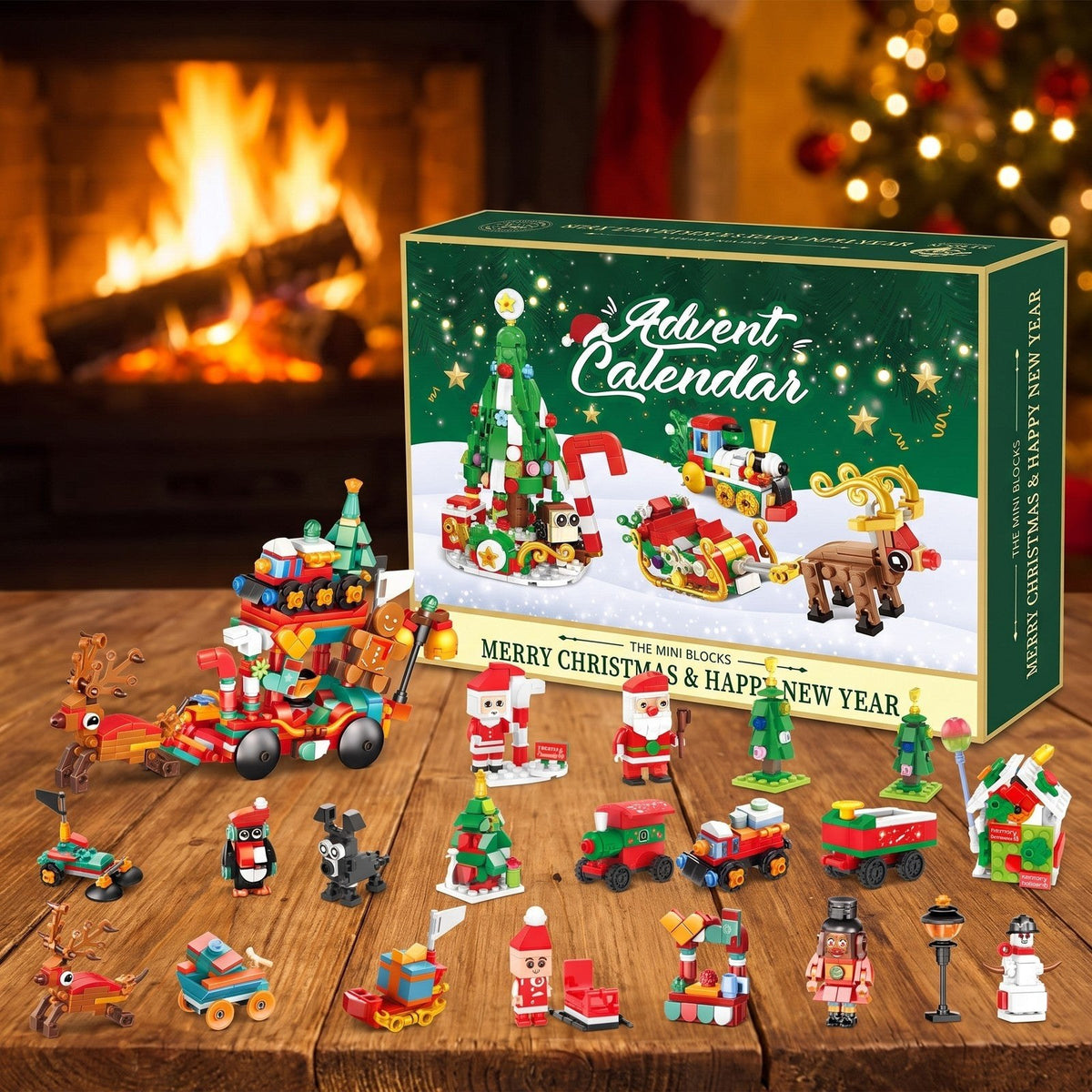 Calendario de Adviento Trineo de Papá Noel en Minibloques, Pueblo Navideño