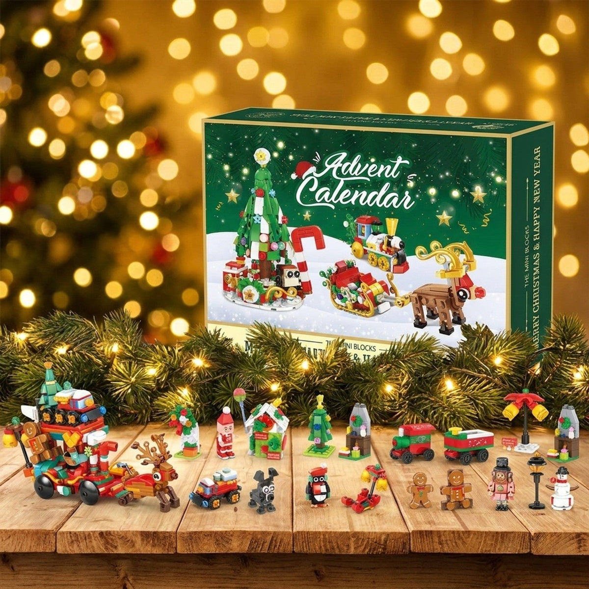 Calendario de Adviento Trineo de Papá Noel en Minibloques, Pueblo Navideño