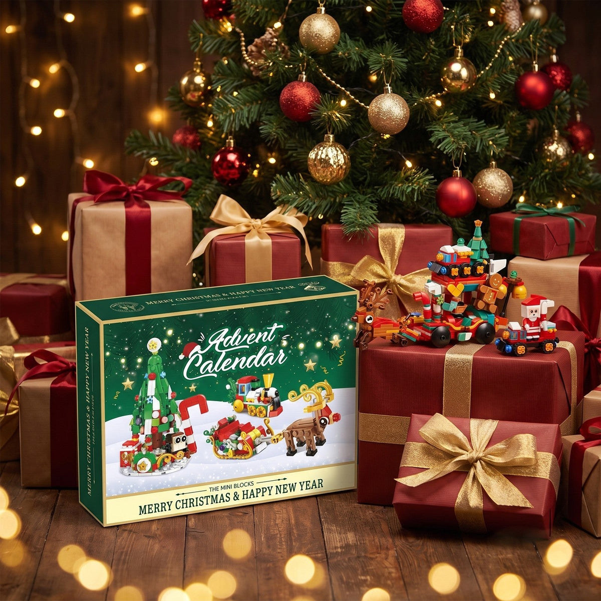 Calendario de Adviento Trineo de Papá Noel en Minibloques, Pueblo Navideño