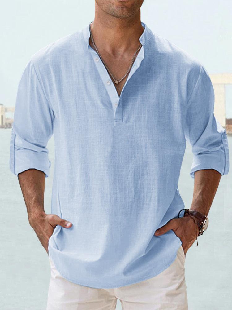 Camisa casual de manga larga con botones para hombre