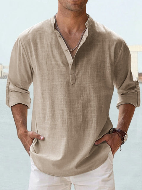 Camisa casual de manga larga con botones para hombre