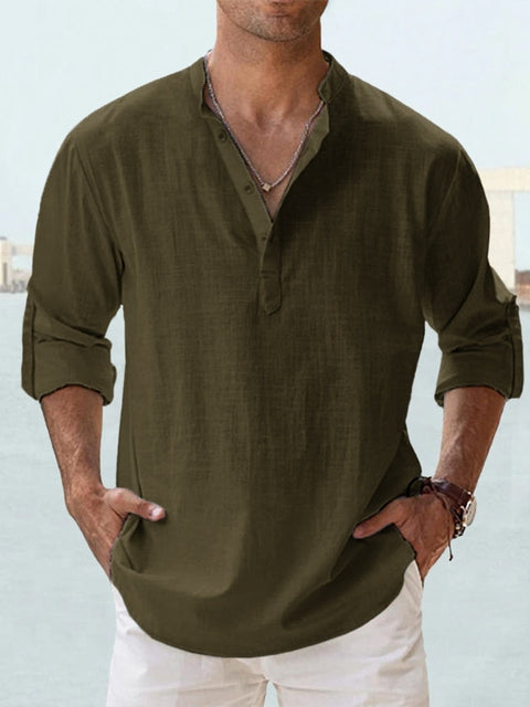 Camisa casual de manga larga con botones para hombre