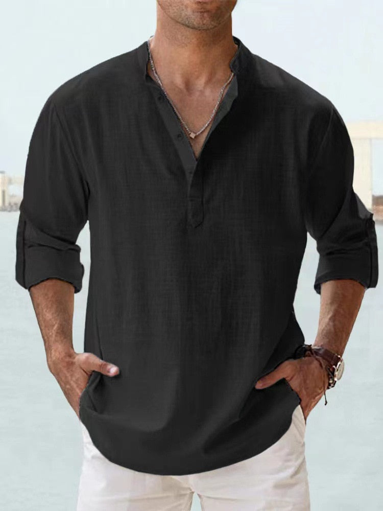 Camisa casual de manga larga con botones para hombre