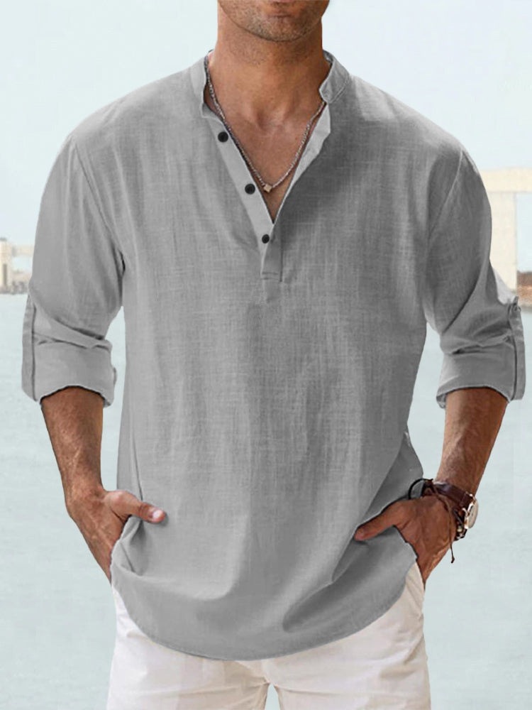 Camisa casual de manga larga con botones para hombre