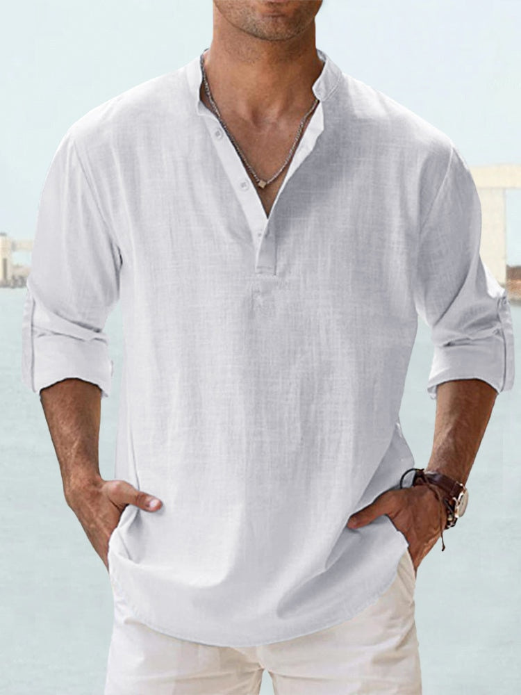 Camisa casual de manga larga con botones para hombre