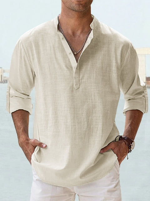 Camisa casual de manga larga con botones para hombre