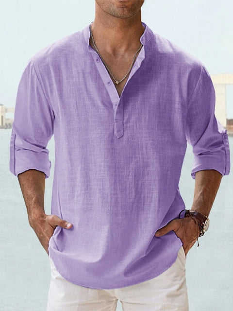 Camisa casual de manga larga con botones para hombre