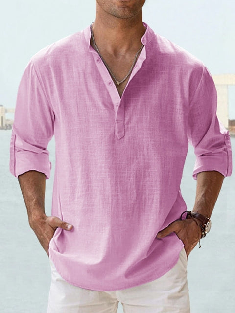 Camisa casual de manga larga con botones para hombre