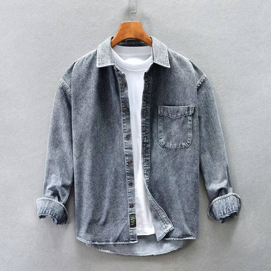 Camisa de botones vintage lavada a la piedra para hombre