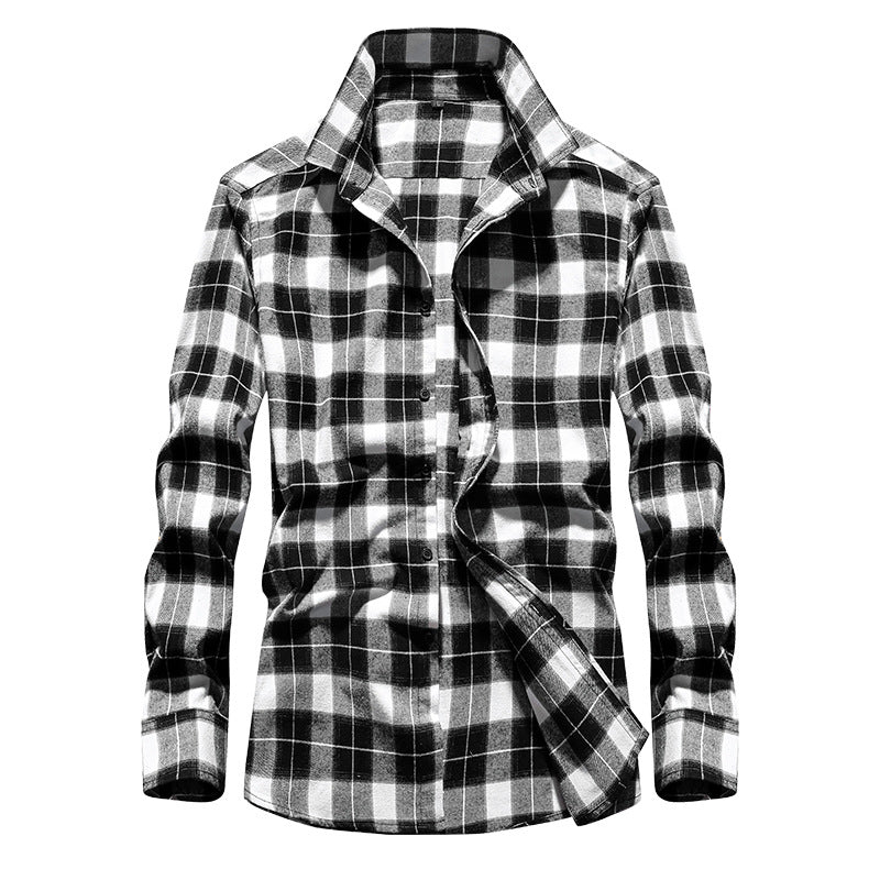 Camisa de franela a cuadros para hombre con cuello Kent y abotonadura completa