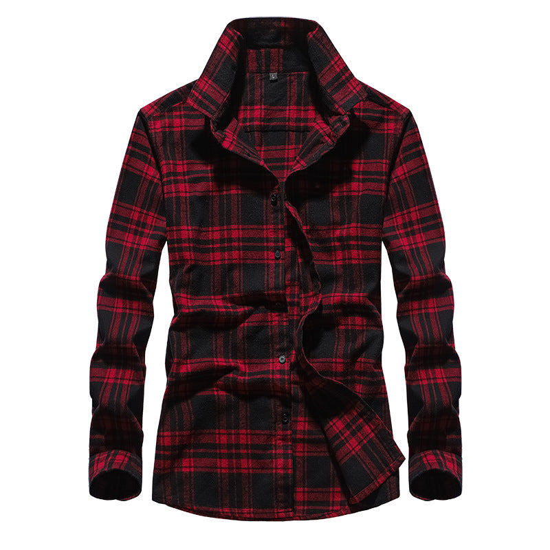 Camisa de franela a cuadros para hombre con cuello Kent y abotonadura completa