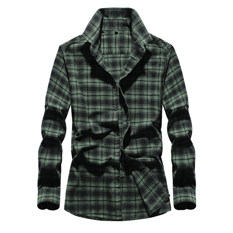 Camisa de franela a cuadros para hombre con cuello Kent y abotonadura completa