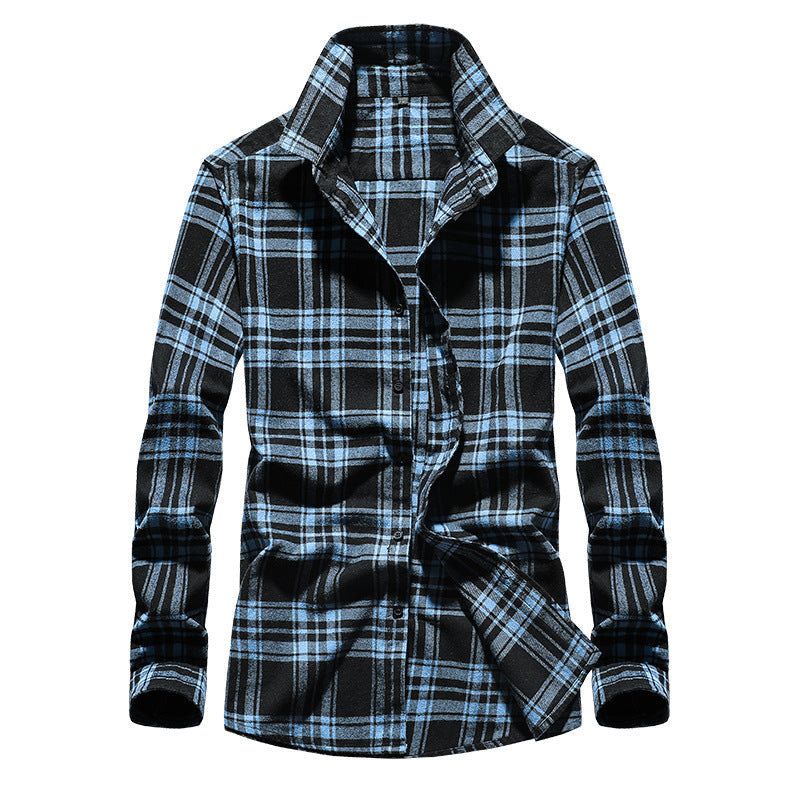 Camisa de franela a cuadros para hombre con cuello Kent y abotonadura completa