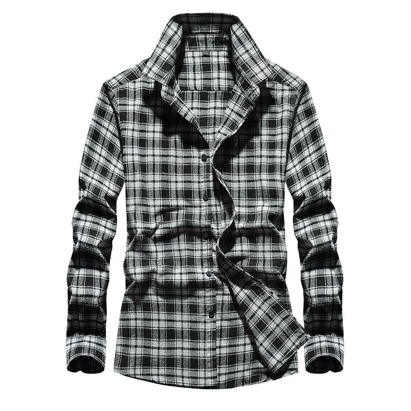 Camisa de franela a cuadros para hombre con cuello Kent y abotonadura completa