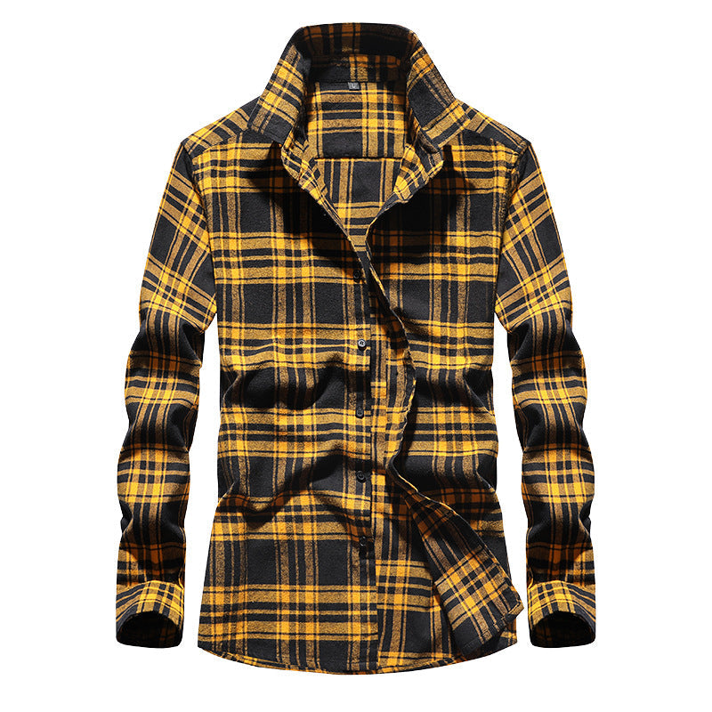 Camisa de franela a cuadros para hombre con cuello Kent y abotonadura completa