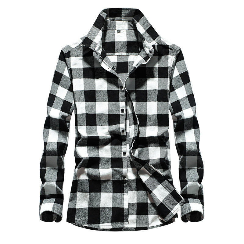 Camisa de franela a cuadros para hombre con cuello Kent y abotonadura completa