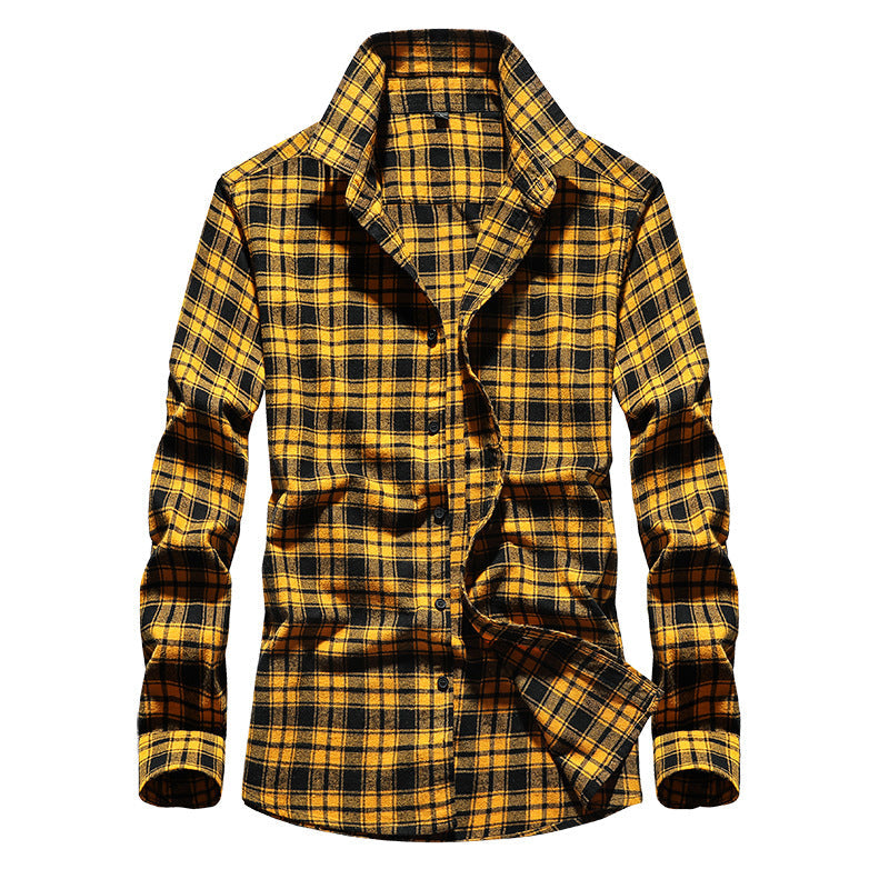 Camisa de franela a cuadros para hombre con cuello Kent y abotonadura completa