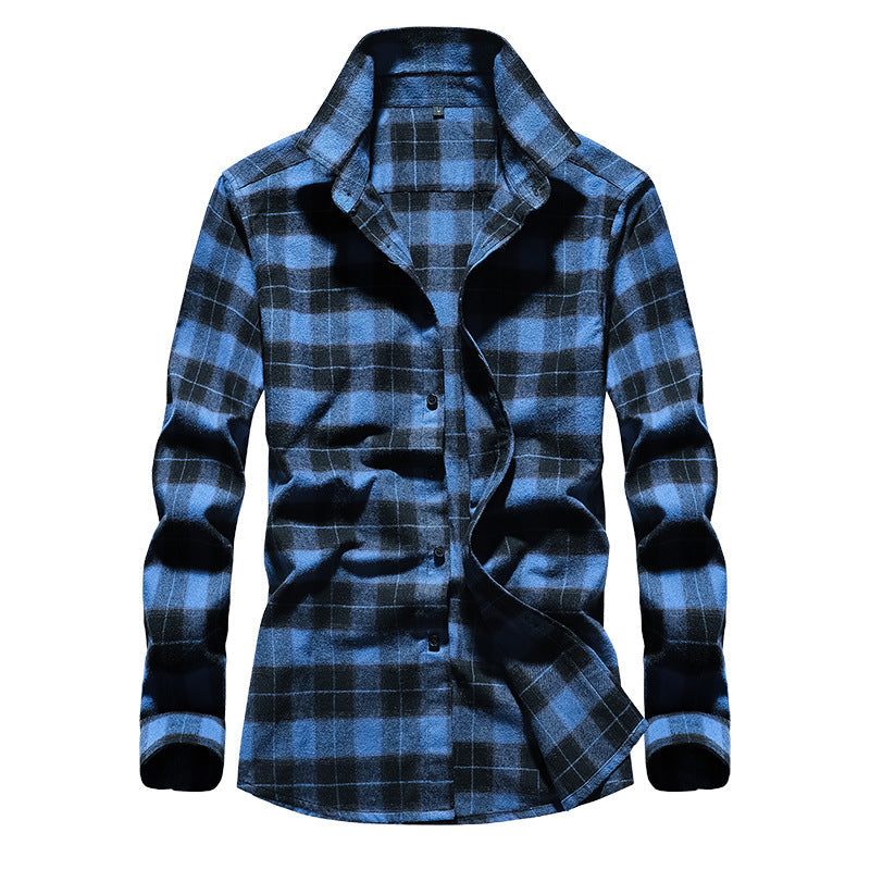Camisa de franela a cuadros para hombre con cuello Kent y abotonadura completa