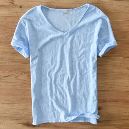 Camisa de Lino y Algodón de Cuello en V para Hombre