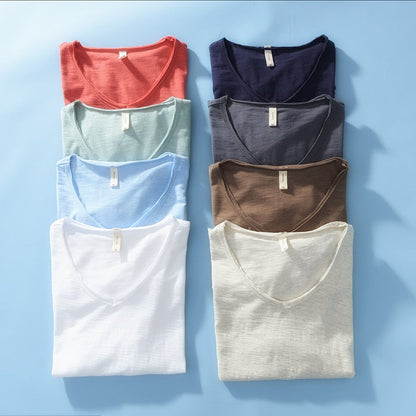 Camisa de Lino y Algodón de Cuello en V para Hombre