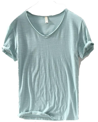 Camisa de Lino y Algodón de Cuello en V para Hombre