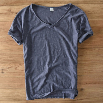 Camisa de Lino y Algodón de Cuello en V para Hombre