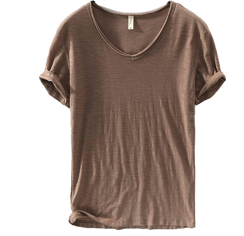 Camisa de Lino y Algodón de Cuello en V para Hombre
