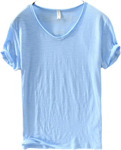 Camisa de Lino y Algodón de Cuello en V para Hombre