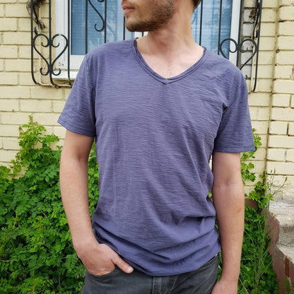 Camisa de Lino y Algodón de Cuello en V para Hombre