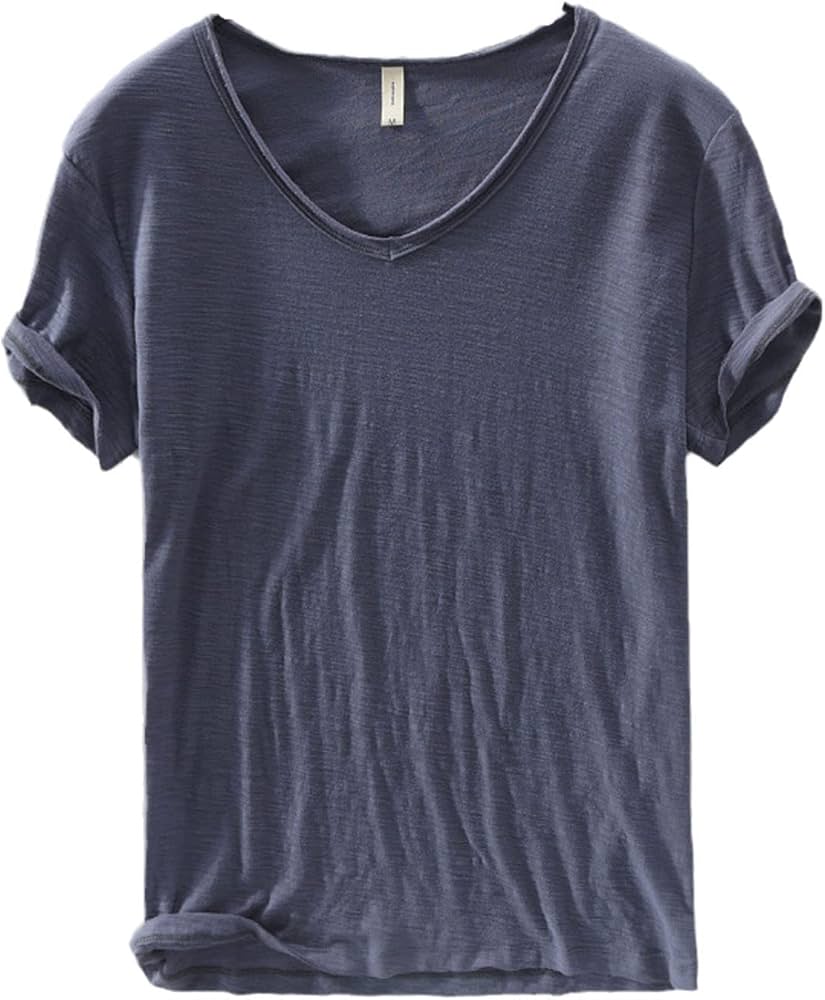 Camisa de Lino y Algodón de Cuello en V para Hombre