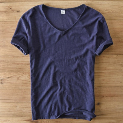 Camisa de Lino y Algodón de Cuello en V para Hombre