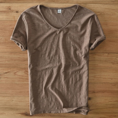 Camisa de Lino y Algodón de Cuello en V para Hombre