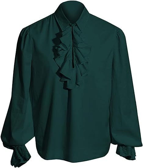 Camisa elegante de estilo barroco con volantes para hombre, con cuello elevado, pechera con chorrera y puños de encaje